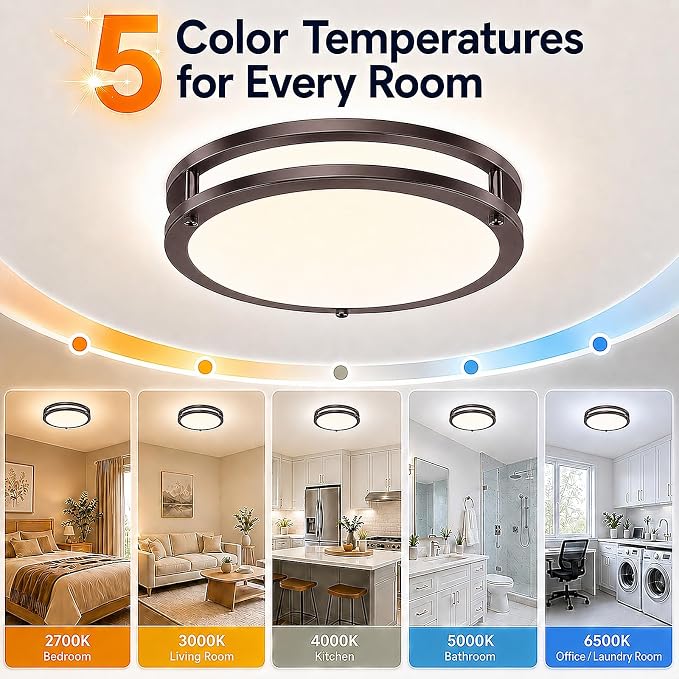 2-Pack Oil-Rubbed Bronze Flush Mount LED Ceiling Lights, 13Inch 36W Super Bright 3600lm Dimmable Ceiling Light Fixtures, 5CCT Selectable 2700K-6500K, Energy-Efficient Modern Ceiling Lamp, Easy Install