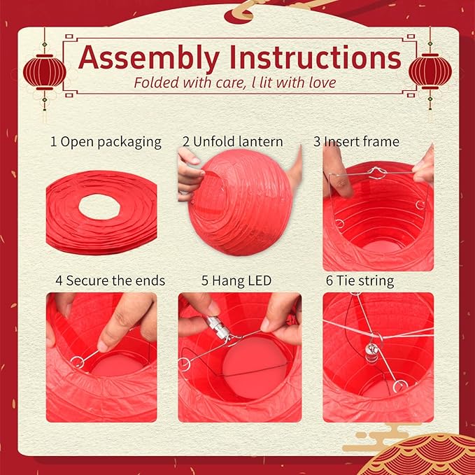 Chinese Paper Lanterns - Pack of 10, 10-Inch Red Hanging Lights for Birthday Party Decorations, Ceiling Decor, Rainbow Classroom, Wedding, and Home Party