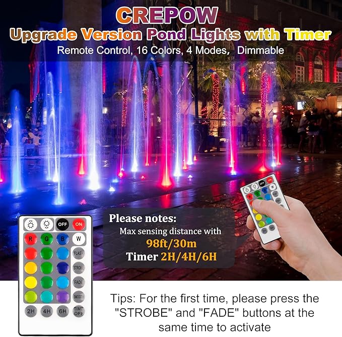 RGB Pond Lights with Timer, Super Bright LED Underwater Submersible Fountain Light,Remote Control IP68 Waterproof Colorful Landscape Spotlights for Fish Aquarium Tank Garden Yard Pool(Set of 5)
