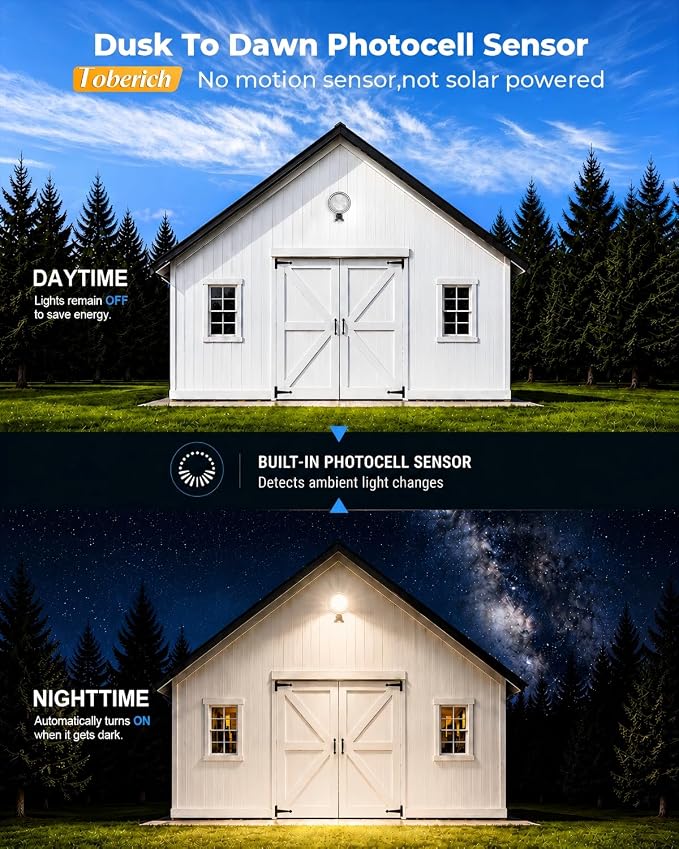 toberich 150W LED Barn Light Dusk to Dawn, 20000LM Outdoor Yard Light 4000K | Ultra Bright Security Light, Adjustable Angle, IP66 Waterproof, Photocell, AC110-120V, Lights Up Large Areas for Yard Barn