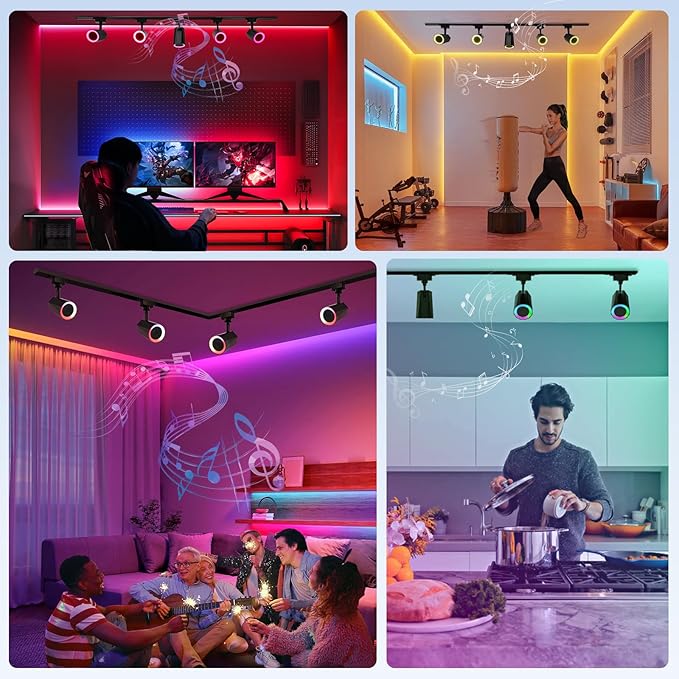 Gsou 3 Pack Track Lighting Speakers, Track Light Bluetooth Speaker, RGB Color Changing, with Remote, Music Sync, Plug IN Light head with 3.3FT Track Rail, Ideal for Smart TV, Home Decor, Kitchen, Game