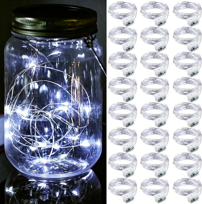 ZGWJ 24 Pack White Fairy Lights, Mini String Lights | Battery Operated 7 FT 20 LED Waterproof 3 Modes for DIY, Parties, Wedding, Halloween, Christmas Decoration