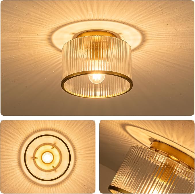 MAYNA Modern Gold Ceiling Light Fixture, 1-Light Hallway Light Fixtures Ceiling Mount, Glass Foyer Lighting Fixtures for Bedroom Bathroom Dining Room Laundry Room Entryway
