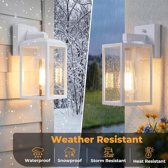2 Pack Dusk to Dawn Outdoor Wall Light Fixtures, Exterior Porch Light, Waterproof Wall Sconces Lanterns, Sensor Lighting Wall Mount for House Doorway Garage, White