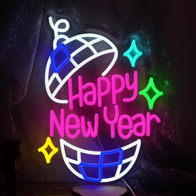 Happy New Year Neon Sign Led Party Light Sign for New Years Eve Decorations Dimmable USB Spring Festival Neon Light for Christmas Holiday Home Bar(16.5 * 12.6 In)