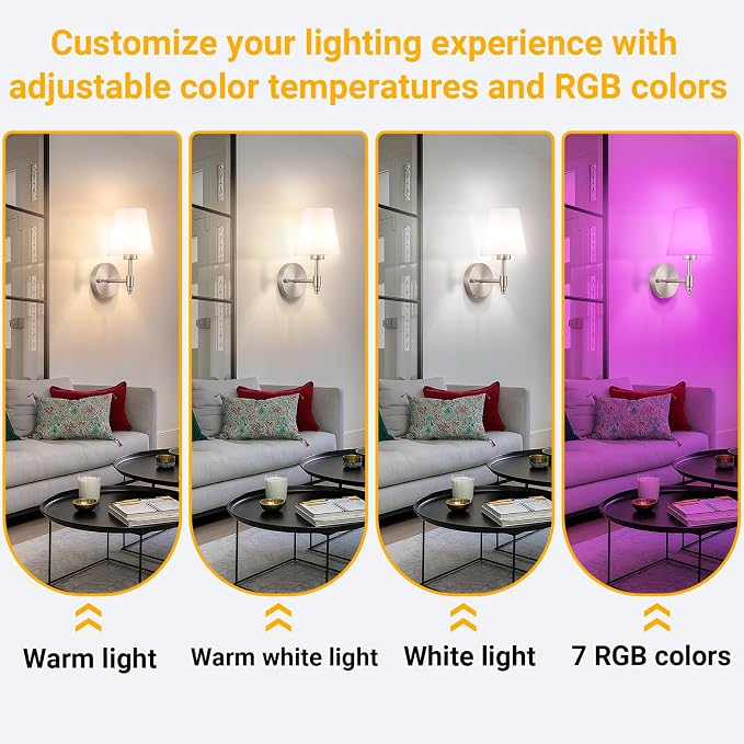 Vimhou Peel and Stick Wall Sconces, Stick On Wall Sconce Set of 2, Battery Operated Wireless Wall Light, No Drill Adhesive Wall Lamp, Corn Bulb with 10000mAh Rechargeable Battery, Bedroom Wall Decor