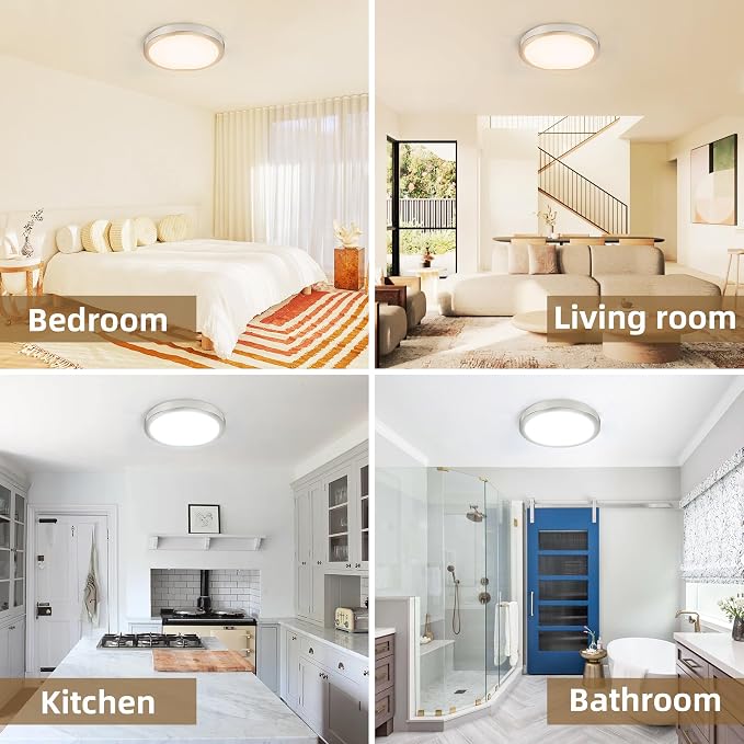 Hlite 9 Inch LED Flush Mount Ceiling Light,1800LM,4PacK,3CCT | 18W 3000K/4000K/5000K Selectable,Super Slim,Low Profile Round Ceiling Light Fixtures for Kitchen Bedroom Hallway,Nickel