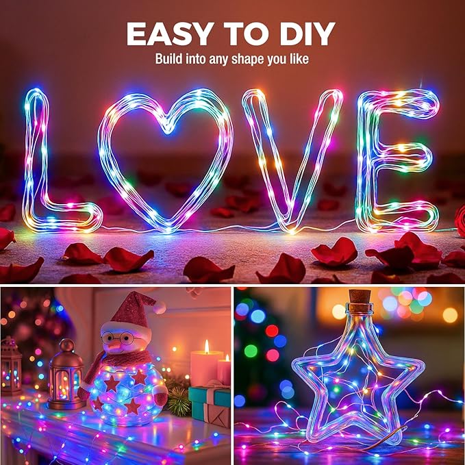 litogo 12 Pack 7FT 20 LED Fairy Lights Battery Operated, 3 Lighting Modes, Bulk Mini Twinkle String Lights Waterproof Silver Wire for Weddings Mason Jars Party Christmas Decorations-Multi-Colored
