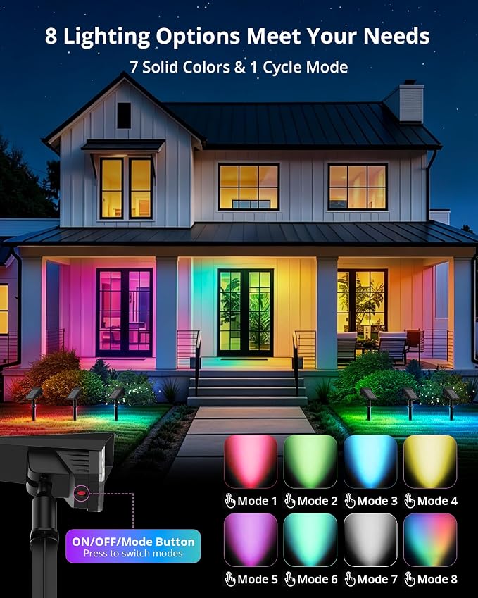 Solar Color Changing RGB Lights IP65 Waterproof, 56 LED 8 Lighting Modes Solar Spotlights, Landscape Lights for Yard Garden Pathway Holiday Decor, 4 Pack (Multicolor)