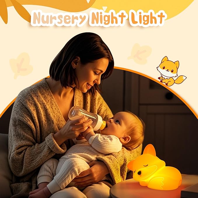 Fox Night Light, Cute Fox Silicone Night Light Gifts for Kids, Fox Lamp for Girls Boys Child Baby Nursery, Animal Light with Touch Control, Timer and USB Rechargeable