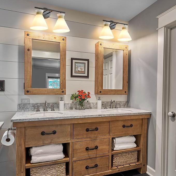 WOSHITU Bathroom Vanity Light Fixtures: 2-Lights Mid Century Modern Vanity Lights for Bathroom, Black and Gold Wall Sconce Lighting with Frosted Milky Glass for Over Mirror Bedroom Hallway