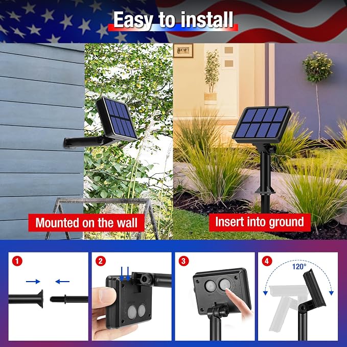 btfarm 2 Pack Red White and Blue Solar Fairy Lights | 4th of July Solar String Lights Outdoor Waterproof, 160LED 66FT Memorial Independence Day Patriotic for Tree Garden Patio