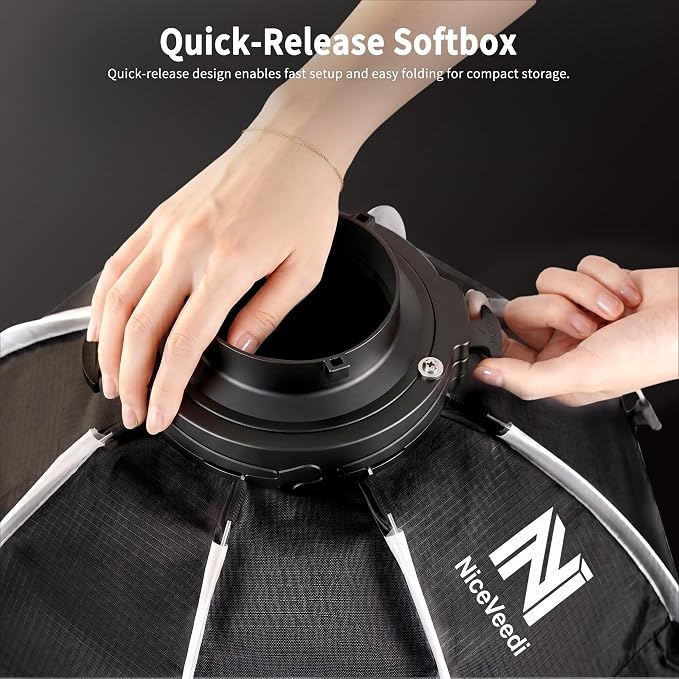 Niceveedi Softbox Lighting Kit, 2700-6500K LED Photography Lighting with 16.5” Quick-Release Softbox/Bowens Mount/Cooling System/Remote/Tripod, 90W Video Light for Video Recording/Streaming/Portraits