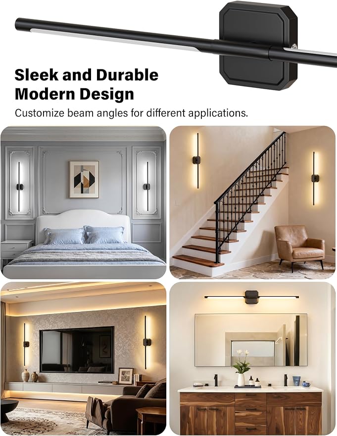 Battery Operated Wall Sconces Set of Two, Wireless Wall Lights Touch & Remote Control Rechargeable LED Wall Lamp 2700K-6000K Dimmable Lights for Living Room Bedroom Bathroom Hallway( 29 ", Black)