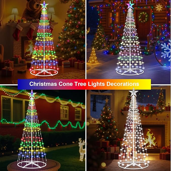 Prelit Christmas Cone Tree with Lights, 5FT 204 LEDs Small Christmas Tree Light with Remote Control, Timer, 11 Lighting Modes, Artificial Outdoor Christmas Tree for Yard Porch Lawn Decorations