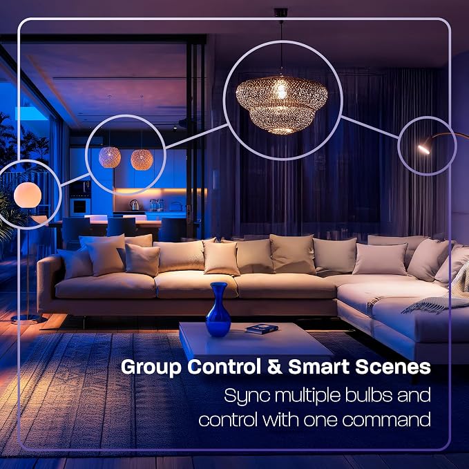 Smart Light Bulbs, Dimmable Color Changing LED RGBW, Compatible with Alexa & Google Home, WiFi 2,4GHz & Bluetooth A19 E26, 9W 800LM 60W Equivalent, Music Sync, No Hub Required, 4 Pack