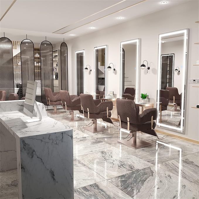 Hasipu Full Length Mirror with Lights, 65" x 22" LED Floor, Full Body Dressing Standing, Hanging Mounted Mirror, Round White