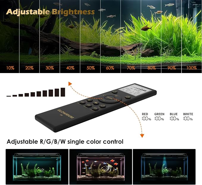 48-53in Freshwater Fish Tank Light, LED Aquarium Light with Moon | Auto Timer with Remote, IP67 Planted Tank Light, Full Spectrum Dimming RGBW+Moon, Fish/Plant/Moon Presets, Custom Mode