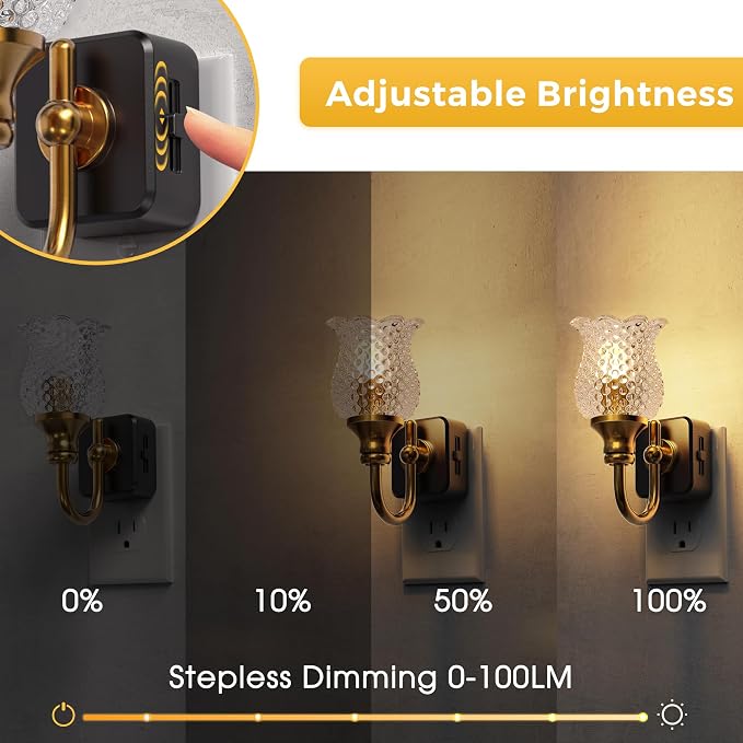 L LOHAS LED Night Light,Decor Night Lights Plug into Wall | 2 Pack 3000K Soft White LED Floral Night Lights with Auto Sensor, 0-100lm Adjustable Brightness, for Hallway Bedroom Stairway