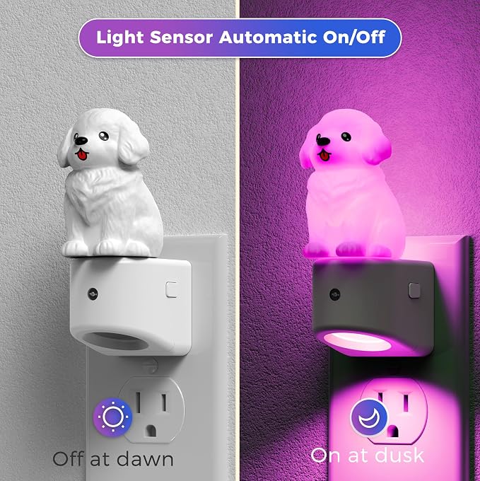L LOHAS LED Night Light for Kids,3D Cute Puppy Night Lights | Golden Retriever with Dusk to Dawn Sensor, RGB+Soft White 3000K,Dog Night Light,Birthday Gift Nightlight for Kids