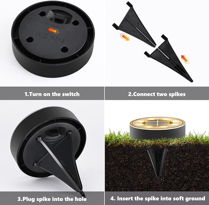 Joomer Solar Ground Lights Outdoor Waterproof, 8 Pack 8 LED, Warm White | Solar Powered Garden Lights Disc Landscape Lighting Outdoor for Patio Pathway Lawn Yard Driveway Walkway outside
