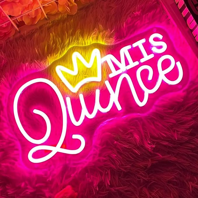 Mis Quince Neon Sign for Wall Decor, Dimmable LED Sign Neon Lights for Bedroom Quinceanera Christmas Birthday Party Room Decoration Gift for Girl Kid lover 15.7 * 9 Inch
