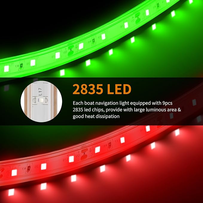 RVZONE Boat Navigation Lights, Boat Red and Green Bow Lights Navigation Lighting for Boats Led Deck Lighting for Night Fishing, Yacht, Kayak, BassBoat, PontoonBoat