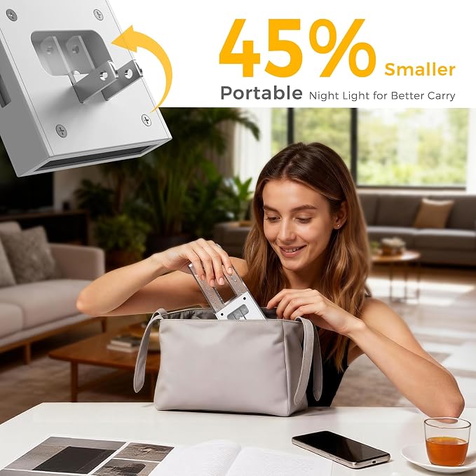 L LOHAS LED Night Light Plug in, Foldable Night Lights Plug into Wall | Portable LED Nightlight with Dusk to Dawn Sensor, Dimmable 0-100LM White Nightlights for Travel, Hotel, Bathroom, Hallway