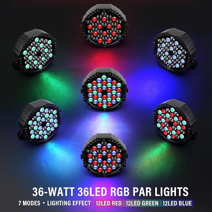 LED Stage Lights 4Pack - Czgor 36W RGB DJ Par Lights with Sound Activated Auto Play by Remote & DMX Control Uplights for Events Wedding Party Club Christmas Party Lighting