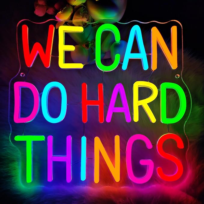 We Can Do Hard Things Neon Sign,Motivational Wall Art for Classroom,Office | Neon Sign for Classroom, Colorful LED Classroom Decor & Kids Room Light | Motivational Wall Art for Office & Learning Space