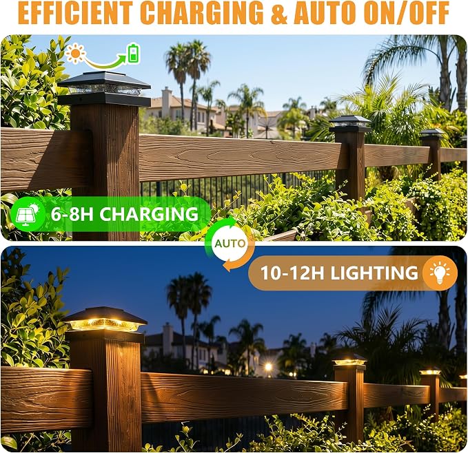 Brightown Solar Post Cap Lights Outdoor 12-Pack, Waterproof Fence Post Solar Lights for 4x4 Wood/Vinyl Posts, 16 LED Deck Post Lights with 2 Color Modes Decorate Patio Porch Garden