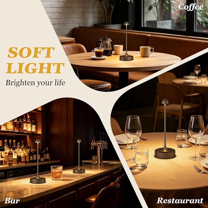 Kakanuo Rechargeable Cordless Table Lamp, Battery Operated Lamps, 3-Color Stepless Dimming, Portable Wireless Desk Lamp, LED Lighting for Dining Room, Restaurant, Office, Bar, Home(Brown 2 Pack)
