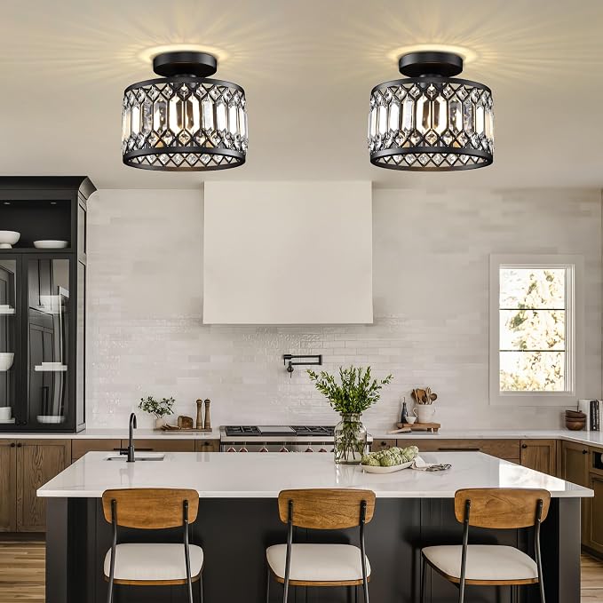 Semi Flush Mount Ceiling Light,Industrial Semi Flush Mount Ceiling Light,Industrial Black Light Fixtures Ceiling Mount, Chandelier Kitchen Lighting Black Flush Mount Light,Vintage Light Fixture