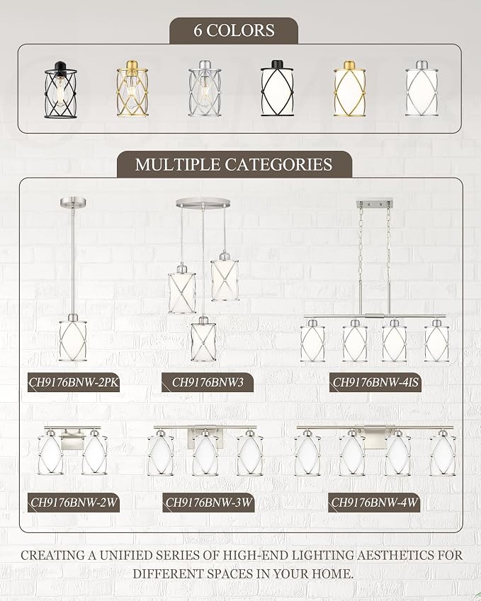6-Light Brushed Nickel Bathroom Light Fixtures Over Mirror, 42" UL-Listed Modern Wall Sconce Lights with Milk White Frosted Glass and Metal Cage for Bath, Hardwire E26, CH9176BNW-6W