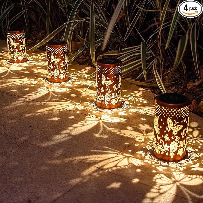 Mothers Day Gifts, 4 Pack Butterfly Birthday Gifts for Women Mom Grandma Solar Lanterns Outdoor Waterproof Garden Decor Hanging LED Decorative Light for Patio Yard Lawn Gardening Gifts