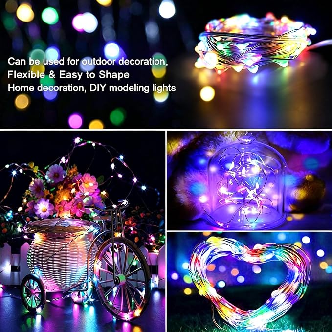 4 Pack LED Fairy Lights Battery Operated 20FT 60 LEDs Silver Wire String Lights Twinkle Lights Starry Fairy Lights for Bedroom Christmas Wedding Party Indoor Outdoor Decorations, Multicolor