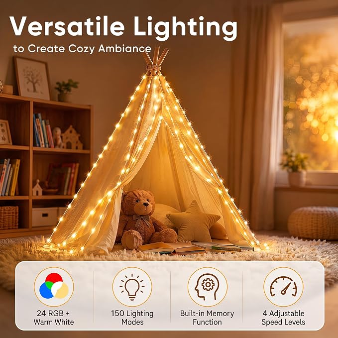 OMIKA Fairy Lights Plug in, 80FT 240 LED Fairy Lights with Remote, 150 Lighting Modes String Lights Indoor, RGB Colors+Warm White Fairy Lights for Bedroom Party Outdoor Decor