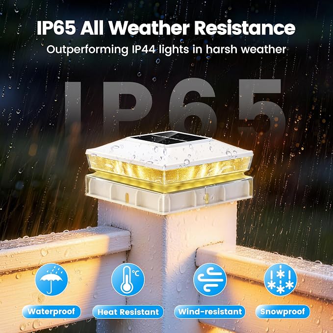 Solar Post Cap Lights 2 Pack, Post Lights for 4x4 Wood/Vinyl Posts | 3.5x3.5/4x4 Fence Post Solar Lights, IP65 Waterproof, 10-12H Upgraded Warm/Cool White Glow for Garden/Patio/Porch - White