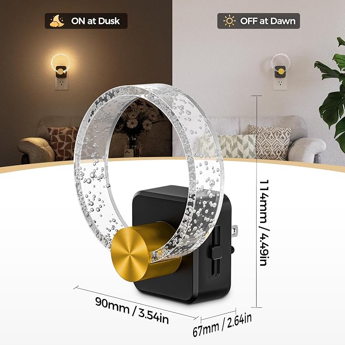 LED Night Light, Decorative Night Light Plug Into Wall | Dusk-to-Dawn Sensor, Dimmable Nightlights, Adjustable Brightness for Hallway, Bedroom,Kids Room,Stairway, Soft White