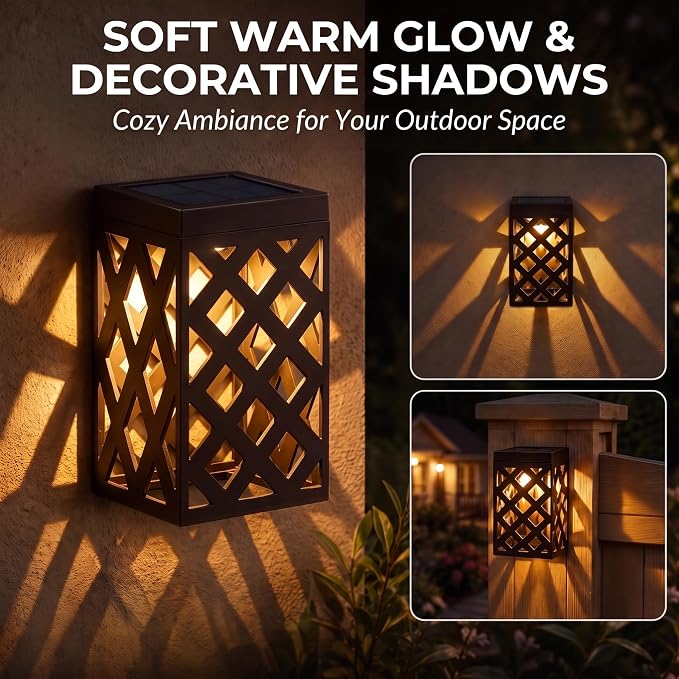 Solar Fence Lights Outdoor, 8 Pack Decorative Solar Lights with Warm Glow | Auto On at Dusk, IP65 Waterproof, No Wiring Accent Lighting for Fence, Patio, Deck, Walkway & Porch