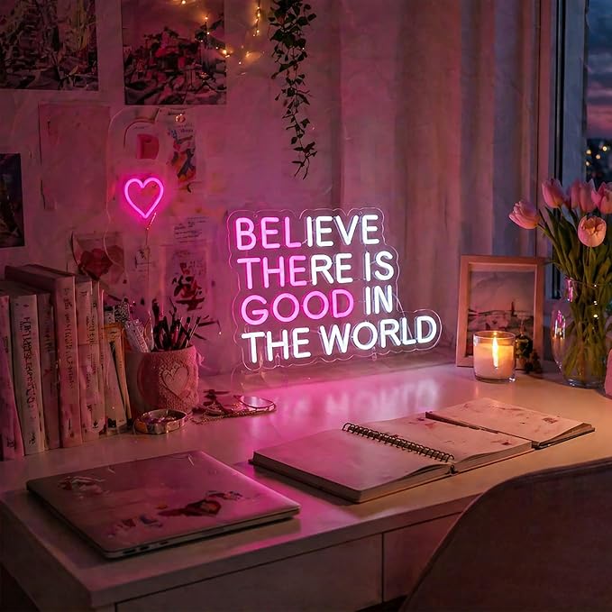 Positive Neon Lights Signs Neon Sign Led Sign Light for Wall Decor | Blieve There Is Good Neon Sign for Room Decor,Positive Decoration,Motivational Wall Decor,Gift,5V USB Powered