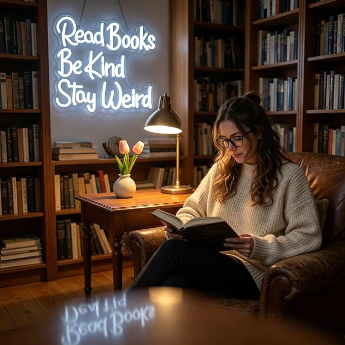 Neon Sign, Neon Signs for Wall Decor LED Signs Neon Light | Read Books Be Kind Stay Weird Neon Sign, Study Room, Bookstore, Classroom Decor, Reading Corner, Library, Gift, USB Powered