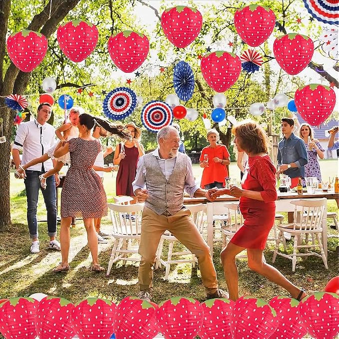 8PCS Strawberry Paper Lanterns, Strawberry Hanging Paper Lantern Decorations Strawberry Decoration Hanging for Room Birthday Party Wedding Garden Decor - 8 Inch, Red