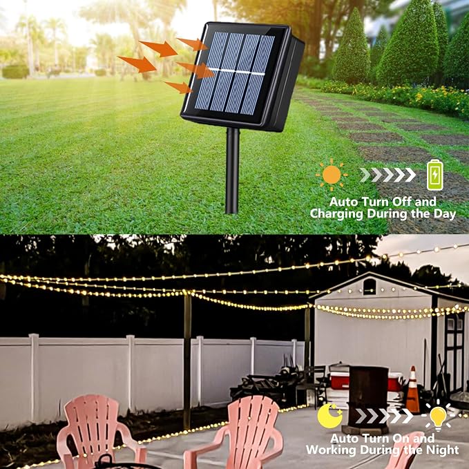 YEGUO Solar Rope Lights Outdoor Waterproof, 2 Packs Each 33ft 100 LED String Lights, 8 Modes Fairy Lights in Clear Thin Tube for Camping Fence Patio Garden Trampoline Deck(Warm White)
