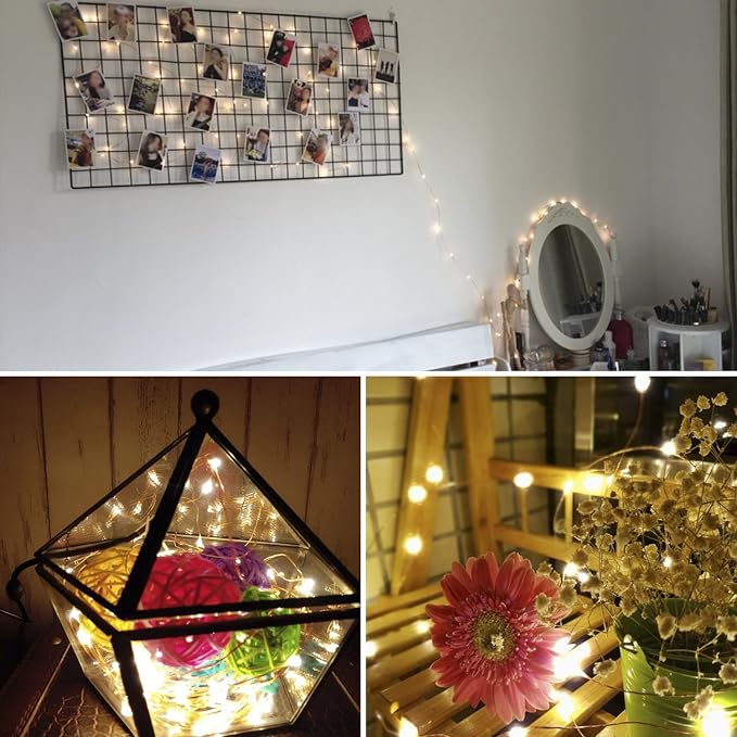 Waterproof Fairy String Lights Plug in with 24 Keys Remote, 33ft 100LEDs Warm White Dimmable Starry Copper Wire Light for Indoor & Outdoor Wedding Birthday Valentines Day Decor