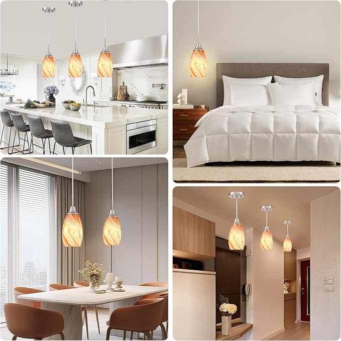 Viinew Mini Glass Pendant Light,1-Pack Orange Marble Glass Hanging Light | 4.72" with Handblown Glass Oval Chadelier,Glass Ceiling Pendant Light for Dining Room Kitchen Island Cafe Foyer