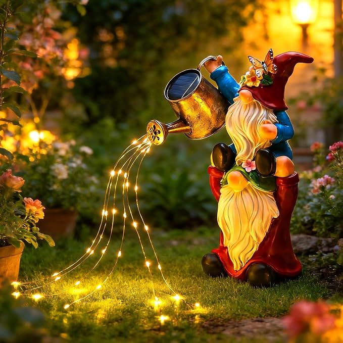 Brightown Solar Garden Gnomes Outdoor Statue with 36 LED Lights | Hand-Painted Resin, IP65 Waterproof Garden Decor for Patio Lawn Yard Christmas Decorations, Unique Gnomes Gifts for Mom