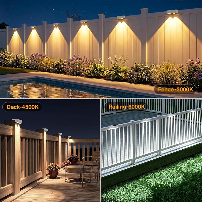 Bridika Solar Deck Lights Outdoor 12 Pack, Bright Solar Fence Lights with Lens, 3 Color Modes IP65 Waterproof Large Size Step Lights for Outside, Fence, Stair, Backyard, Patio, Wall White