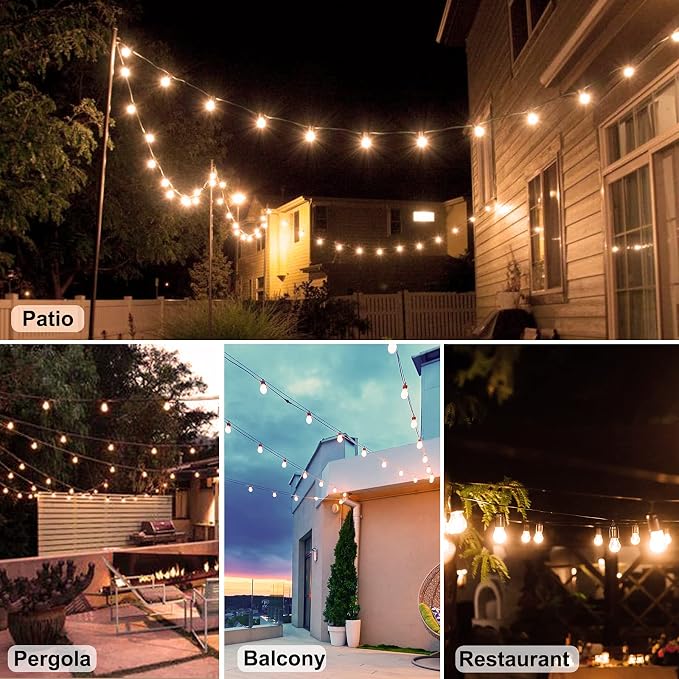 2 Pack x 27Ft Outdoor String Lights, S14 LED, IP65 Waterproof, Connectable, Warm White, for Patio, Edison Vintage, 918Ft Maximum, Shatterproof