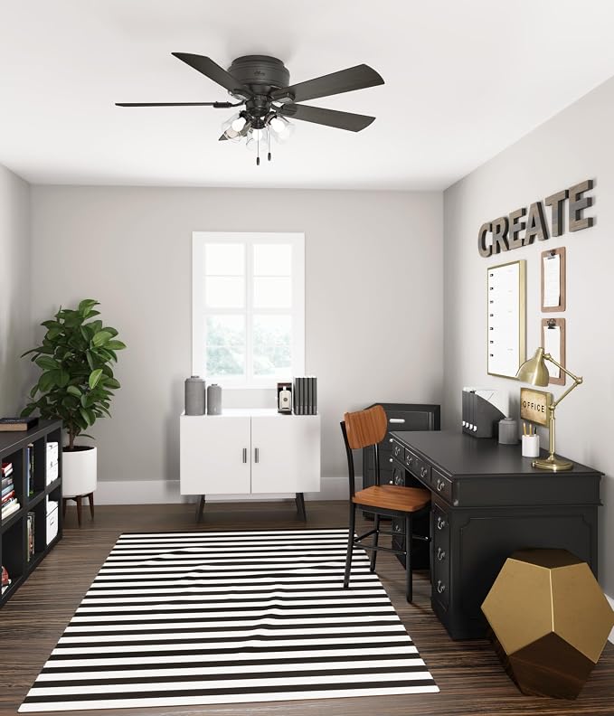 Hunter Crestfield, Indoor, Ceiling Fan, Quiet, 52 inch, Noble Bronze | with LED Lights and Pull Chain, Low Profile Flush Mount, 5 Blades, For Bedroom, Living Room, Kitchen, 54208